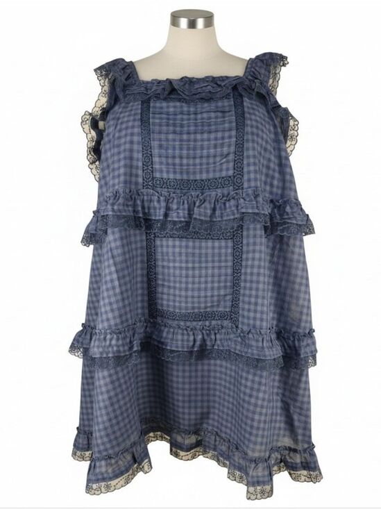 torrid Dresses & Skirts - Torrid FESTI Blue Gingham Lace Ruffle Open Back Tiered Dress 2X NWT Cottagecore